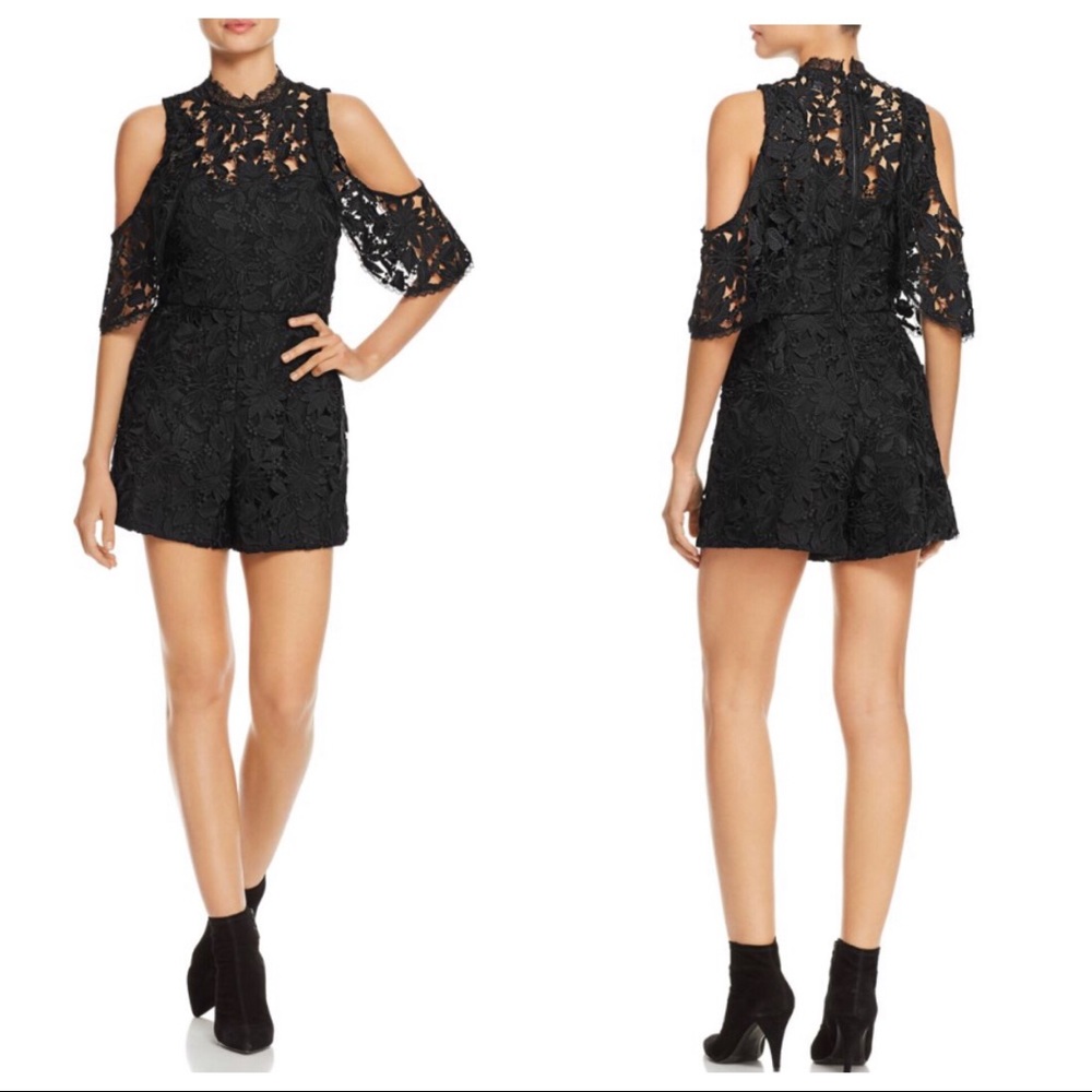 Alice + Olivia Junie Cold Shoulder Lace Romper